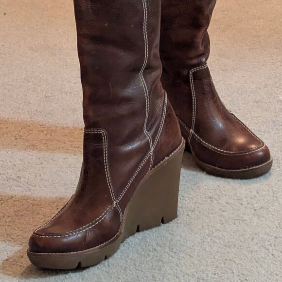 Michael Kors Vintage Leather Brown Wedge Pull On Boots Sz 7 - Picture 7 of 9